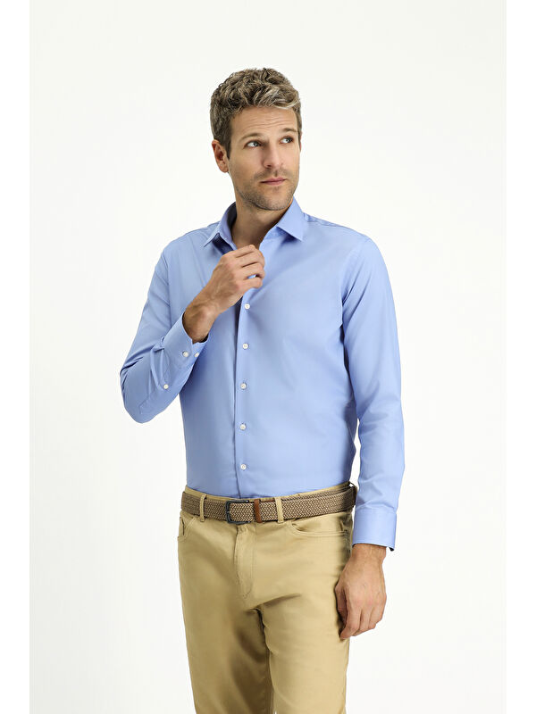 Kiğılı Uzun Kol Slim Fit Dar Kesim Pamuklu Non Iron Saten Klasik Gömlek