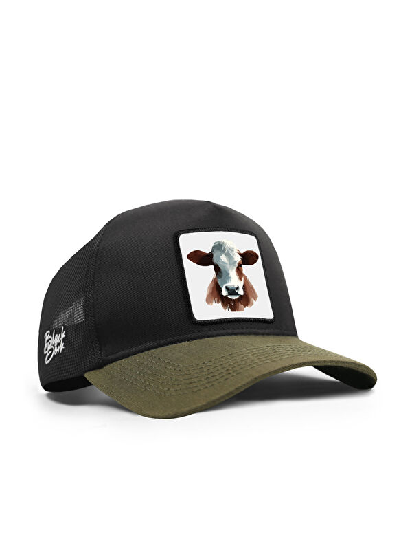 BlackBörk İnek Logolu Cordura Haki-Siyah Trucker Şapka