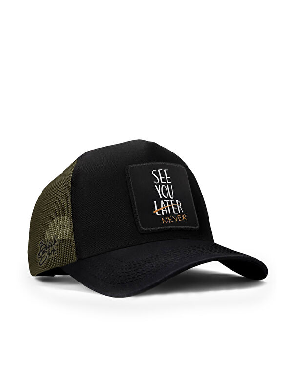 BlackBörk See You Later Never Logolu Siyah-Haki Trucker Şapka