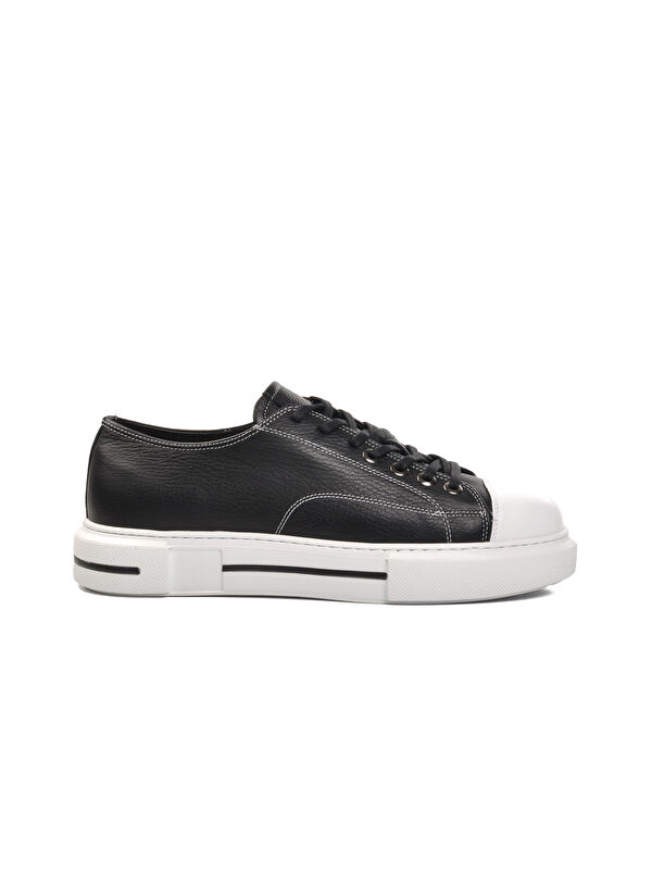 Ayakmod Siyah-Beyaz Geniş Kalıp Hakiki Deri Erkek Sneaker Premium 435