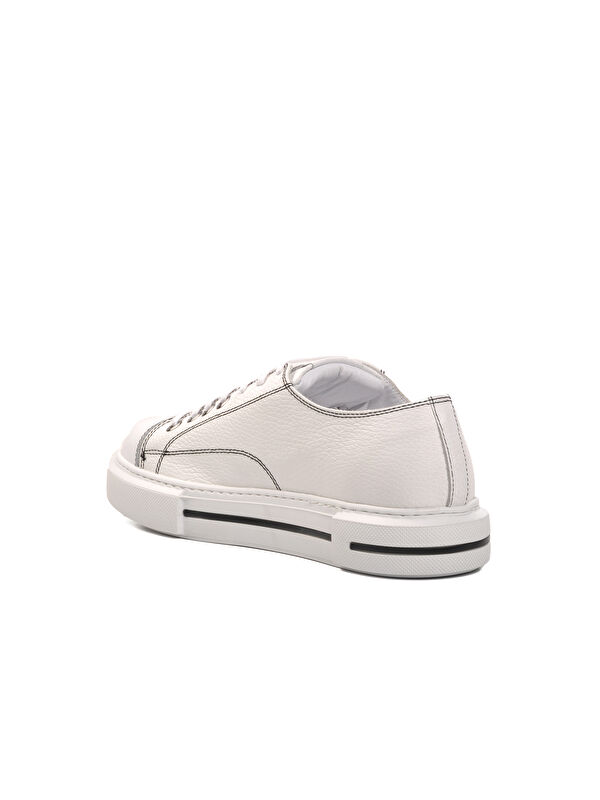 Beyaz Geniş Kalıp Hakiki Deri Erkek Sneaker Premium 435 - Görsel 5