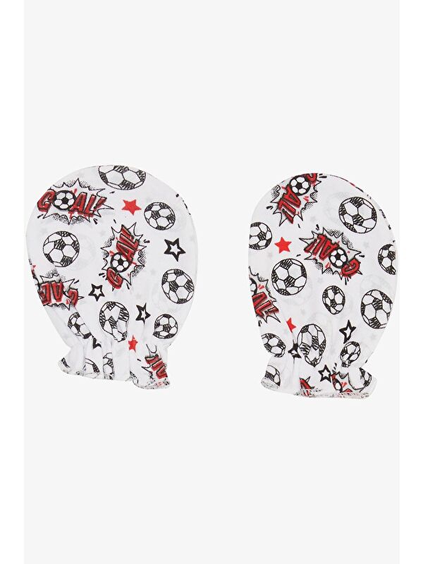 Breeze Yenidoğan Bebek Eldiven Futbol Temalı Beyaz (7 X 9 Cm)