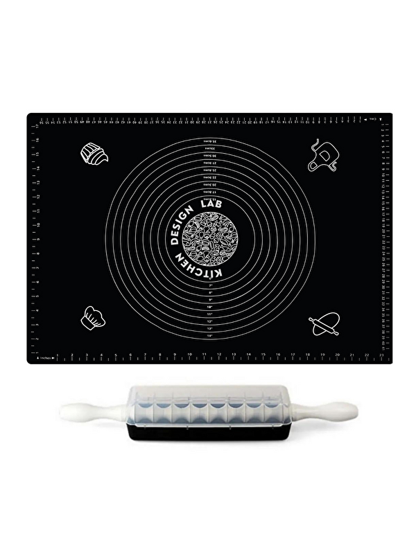Kitchen Design Lab 2'li Set Siyah 45x65 cm Silikon Hamur Açma Matı ve 9 Bıçaklı Mantımatik
