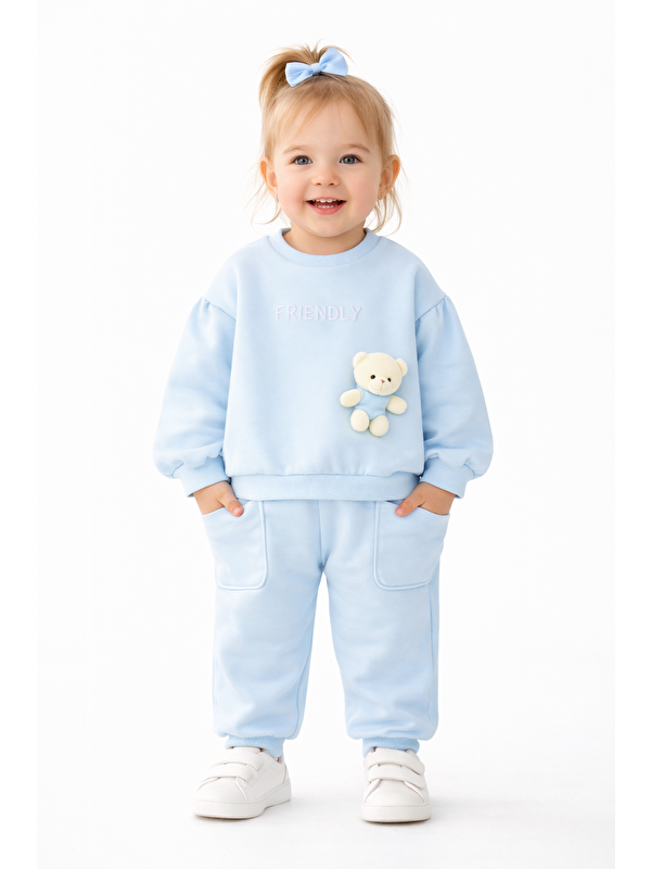 Harika Kids Kız Bebek %100 Pamuklu Ayıcık Oyuncaklı Bebek Takımı
