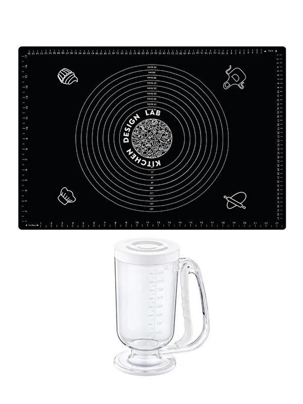 Kitchen Design Lab 2'li Set Siyah 45x65 cm Silikon Hamur Açma Matı ve Hamur Porsiyonlayıcı