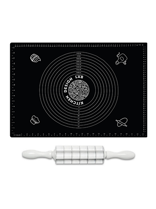 Kitchen Design Lab 2'li Set Siyah 45x65 cm Silikon Hamur Açma Matı ve Kare Mantımatik Seti