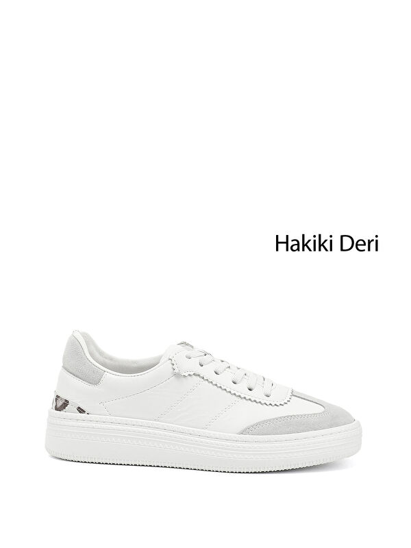 GÖNDERİ(R) Kadın BEYAZ-AÇIK GRİ Lastik Bağcıklı Hakiki Deri Sneaker