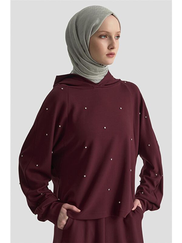 ARMİNE Taşlı Kapüşonlu Sweat 25Kd4031 Mürdüm
