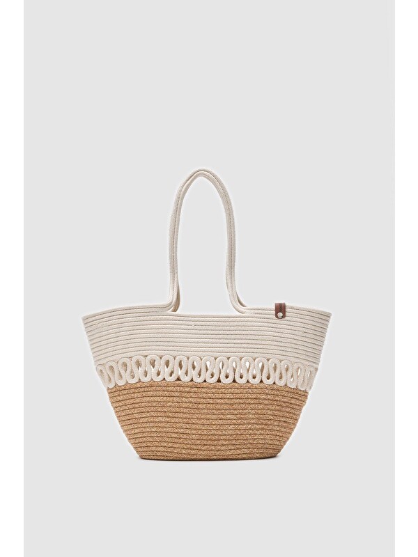 Shulebags Miami Handmade Hasır Omuz Çantası Krem