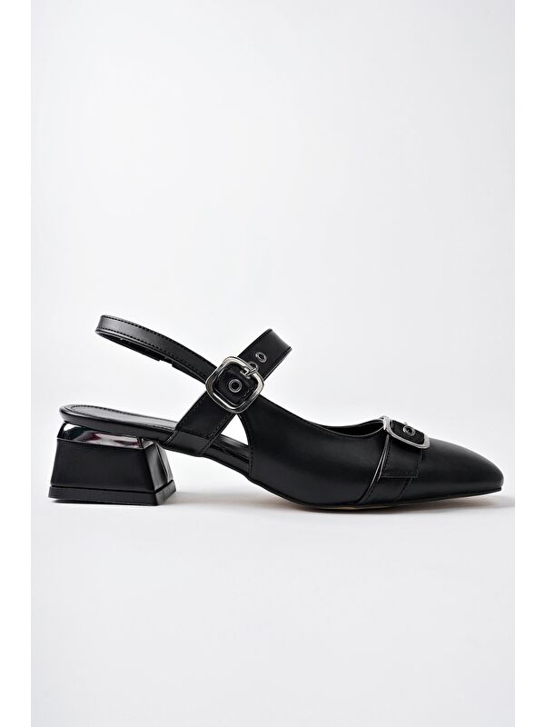 YUQİ Arkası Açık Küt Burun Çift Kemerli Kadın Günlük Klasik Kısa Topuklu Ayakkabı - Görsel 3