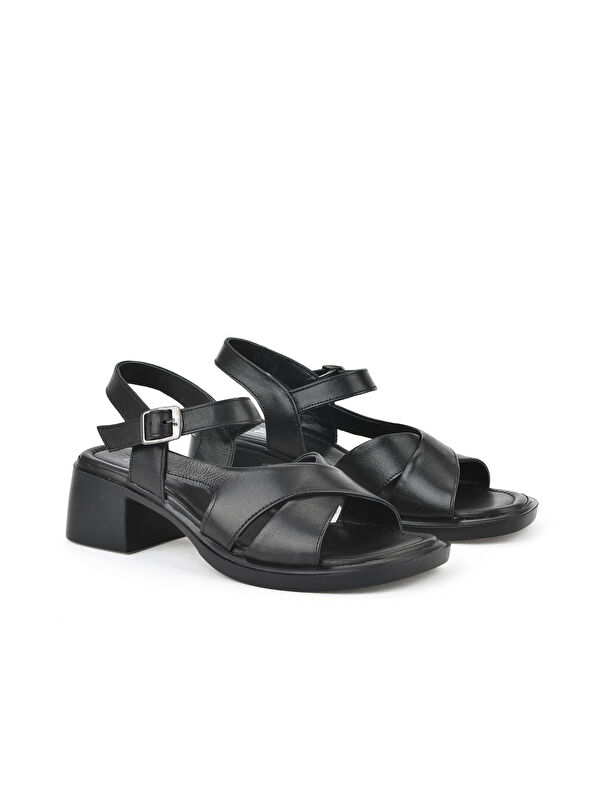 Kadın Hakiki Deri Topuklu Sandalet 151992Z8002 Siyah - Görsel 3