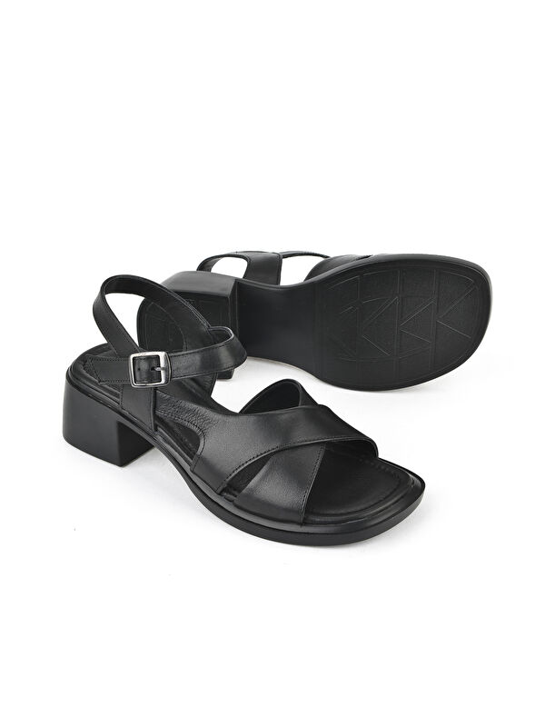 Kadın Hakiki Deri Topuklu Sandalet 151992Z8002 Siyah - Görsel 5