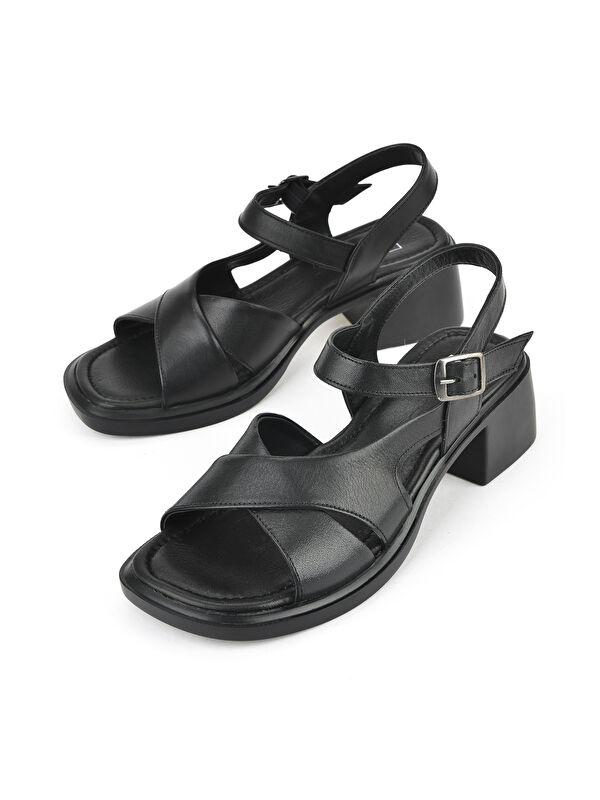 Kadın Hakiki Deri Topuklu Sandalet 151992Z8002 Siyah - Görsel 6