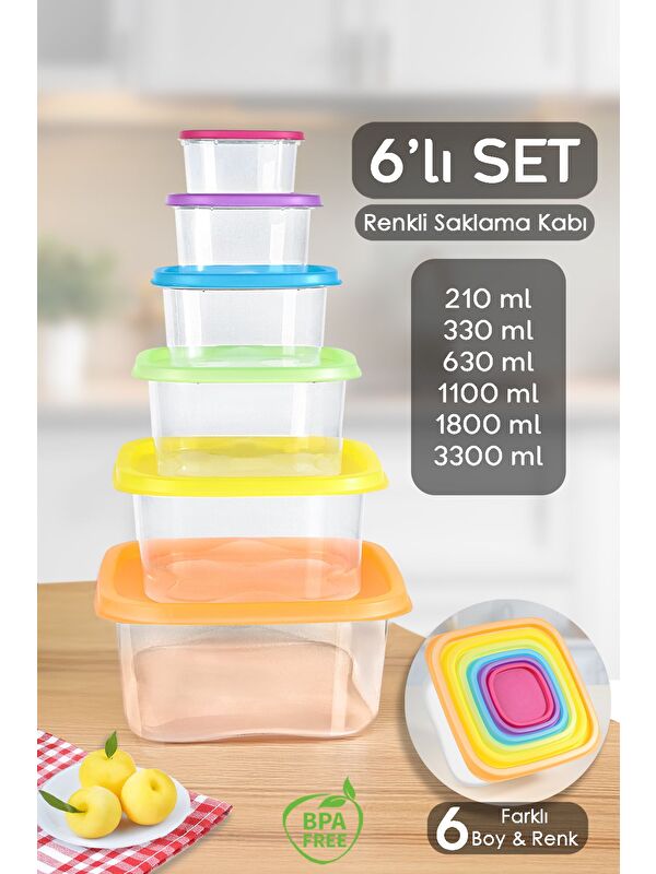 Meleni Home 6'lı Kare Erzak Gıda Saklama Kabı Seti