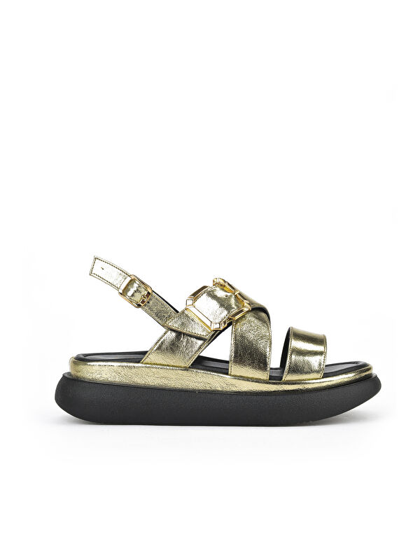 Kadın Hakiki Deri Topuklu Sandalet 151992Z302 Altın - Görsel 2