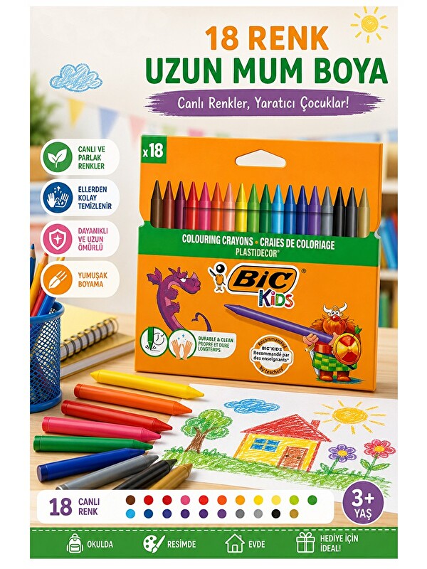 artmaster Mum Boya 18 Li 1 Paket Bic 18 Renk Mumboya Elleri Kirletmeyen Yıkanabilir Silinebilir Plastidecor