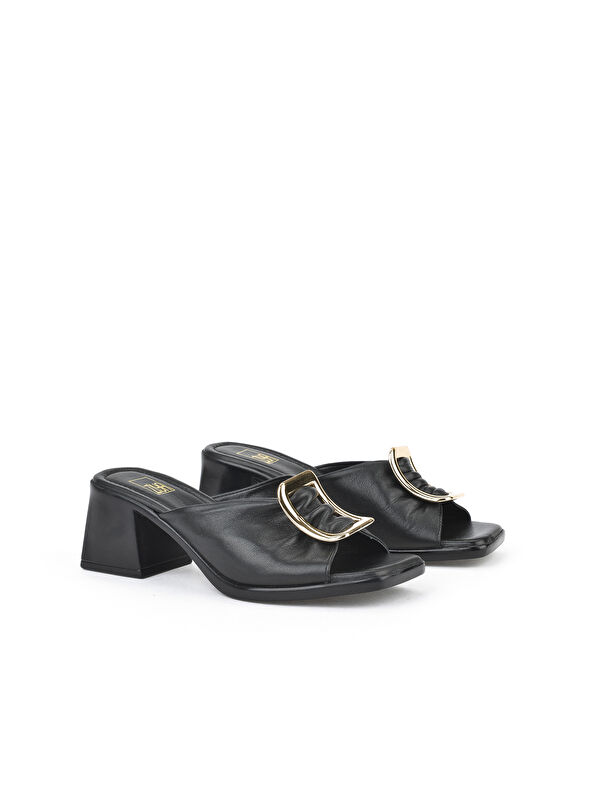 Kadın Hakiki Deri Topuklu Terlik 151992Z19008 Siyah - Görsel 3