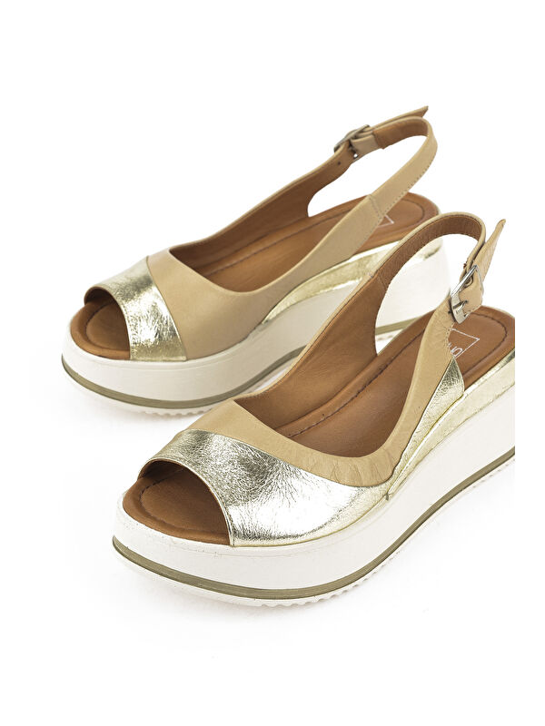 Kadın Hakiki Deri Dolgu Topuk Sandalet 151992Z50020 Bej - Görsel 6