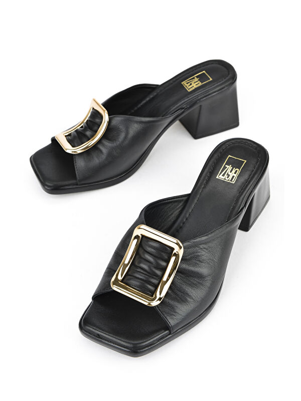 Kadın Hakiki Deri Topuklu Terlik 151992Z19008 Siyah - Görsel 6