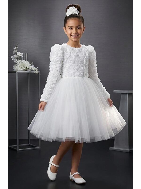Mnk Baby & Kids Luvia Uzun Kol Kız Tütü Abiye Elbise M00810