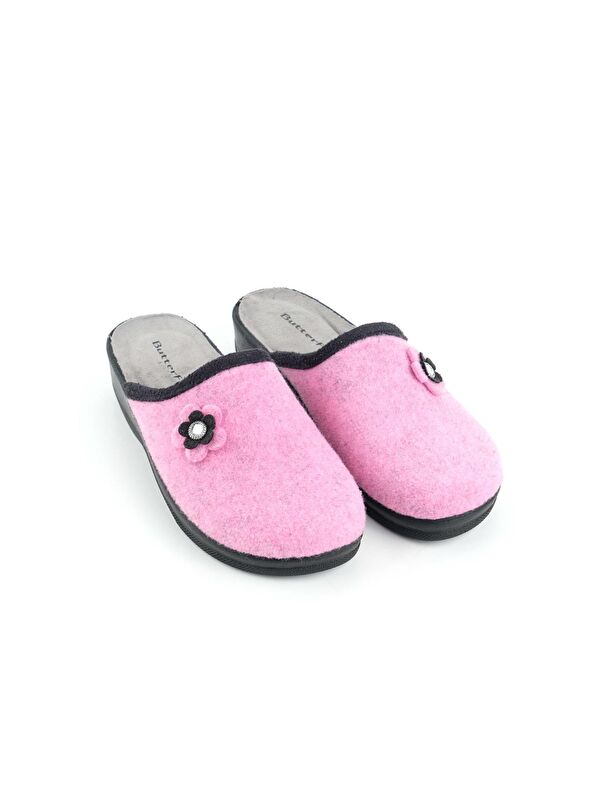 Gezer Pembe Gezer Butterfly Kışlık Kadın Keçe Rahat Taban Ev Bahçe Terlik
