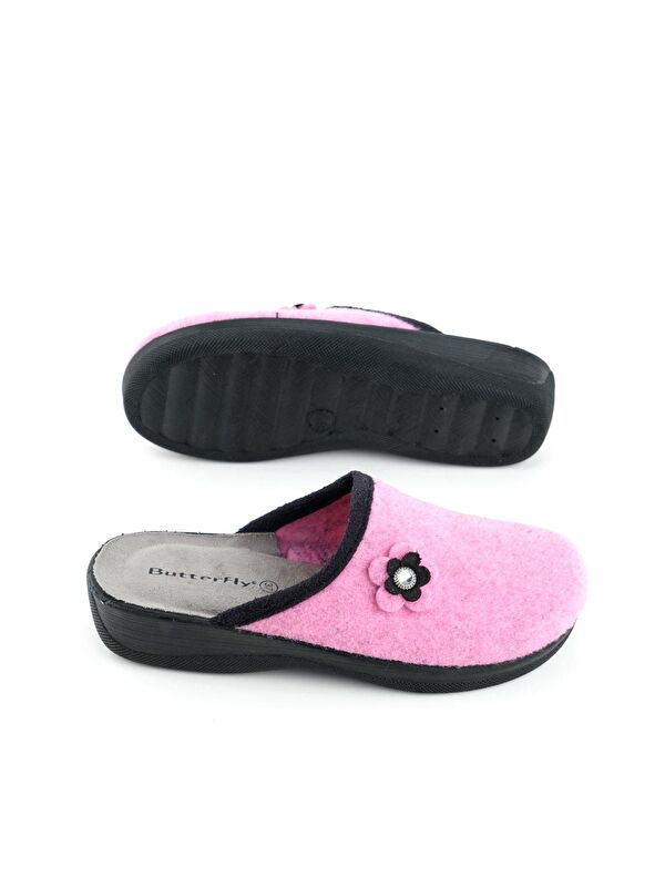 Gezer Pembe Gezer Butterfly Kışlık Kadın Keçe Rahat Taban Ev Bahçe Terlik