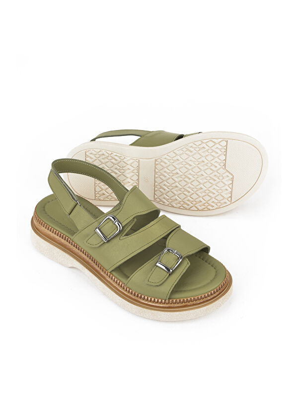 Kadın Hakiki Deri Dolgu Topuk Sandalet 1511020Z6122 Yeşil - Görsel 5