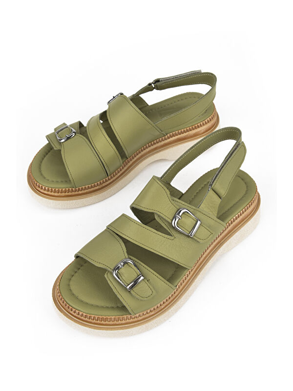 Kadın Hakiki Deri Dolgu Topuk Sandalet 1511020Z6122 Yeşil - Görsel 6