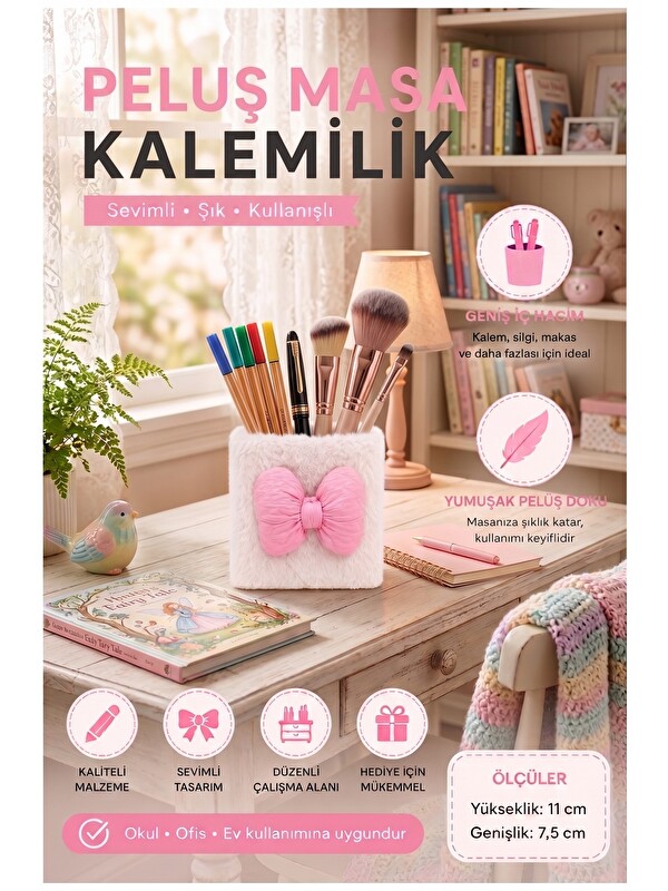 artmaster Açık Pembe Masaüstü Pelüş Kalemlik 1 Adet PP-283 Renkli Masa Üstü Kalemlik Düzenleyici Plastik Ofis