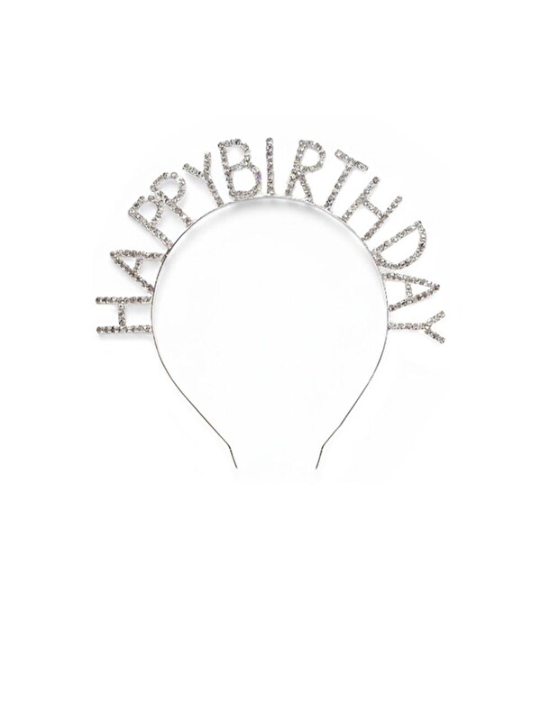 Parti Adresi Happy Birthday Işıltılı Taş Detaylı Doğum Günü Parti Tacı Gümüş
