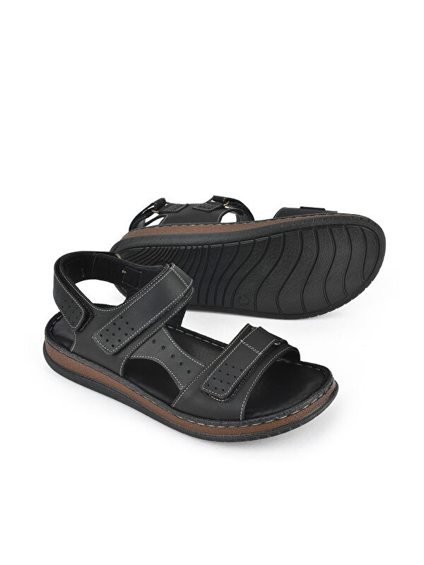 Erkek Hakiki Deri Sandalet 1511045ZS6 Siyah - Görsel 5