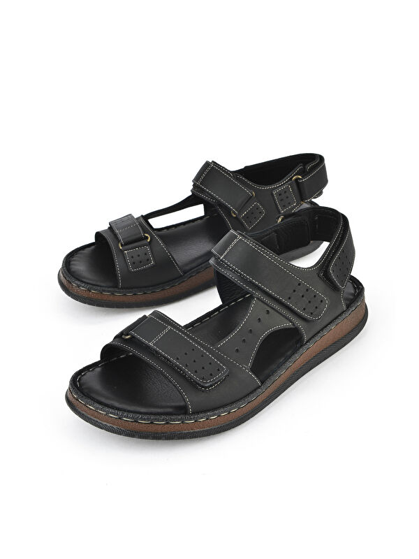 Erkek Hakiki Deri Sandalet 1511045ZS6 Siyah - Görsel 6