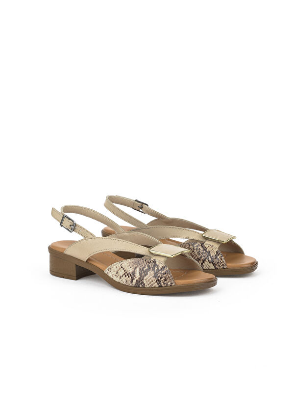 Kadın Hakiki Deri Topuklu Sandalet 1511032Z6020 Bej - Görsel 3