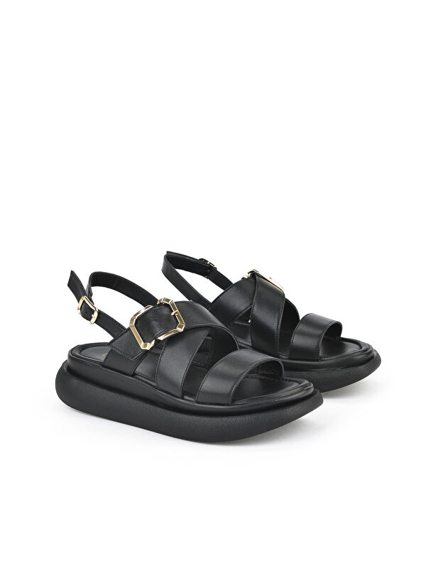 Kadın Hakiki Deri Topuklu Sandalet 151992Z302 Siyah - Görsel 3