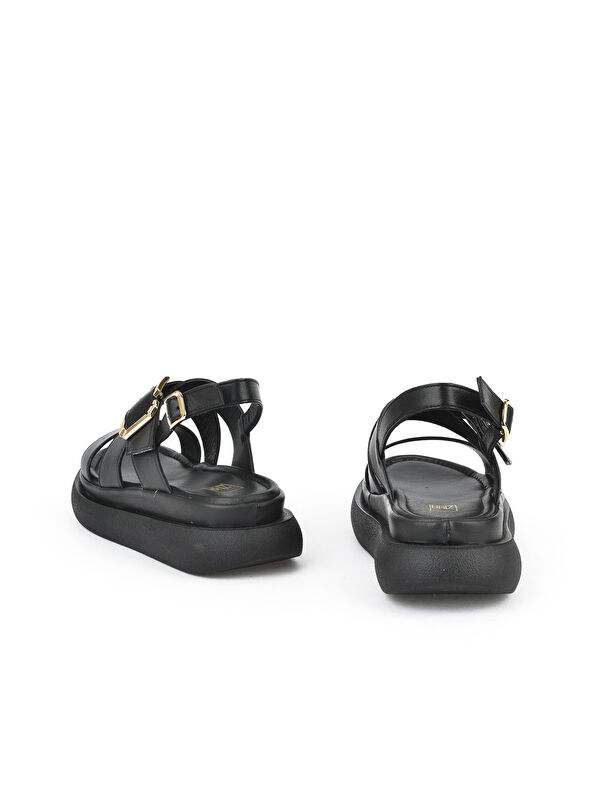 Kadın Hakiki Deri Topuklu Sandalet 151992Z302 Siyah - Görsel 4