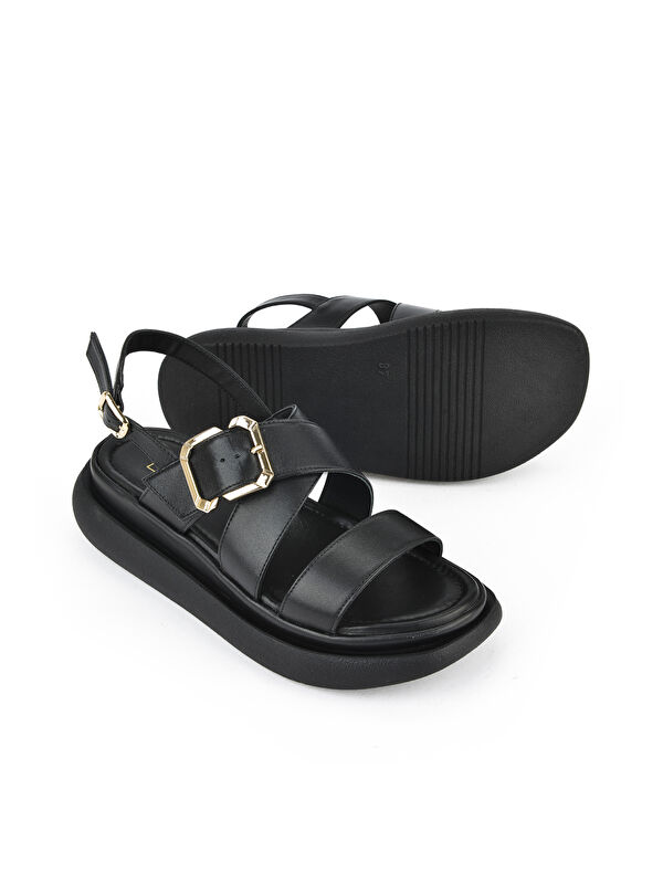 Kadın Hakiki Deri Topuklu Sandalet 151992Z302 Siyah - Görsel 5