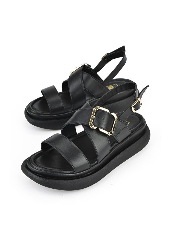 Kadın Hakiki Deri Topuklu Sandalet 151992Z302 Siyah - Görsel 6