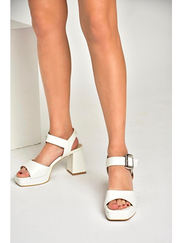 U8200097 Beyaz Kadın Topuklu Ayakkabı - Görsel 4