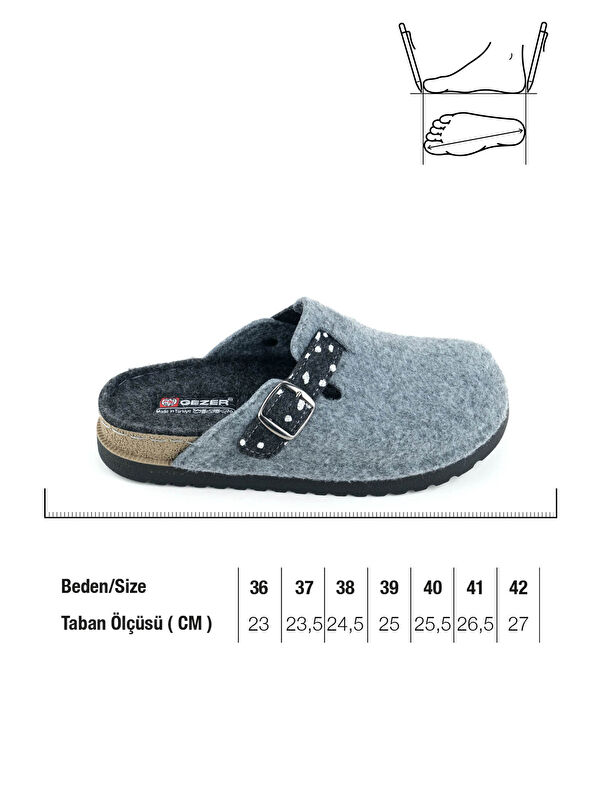 Gezer Gri Gezer Kışlık Rahat Kadın Taban Tek Toka Ayarlanabilir Keçe Ev Bahçe Terlik