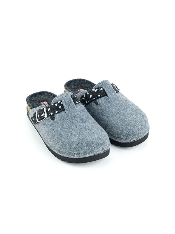 Gezer Gri Gezer Kışlık Rahat Kadın Taban Tek Toka Ayarlanabilir Keçe Ev Bahçe Terlik