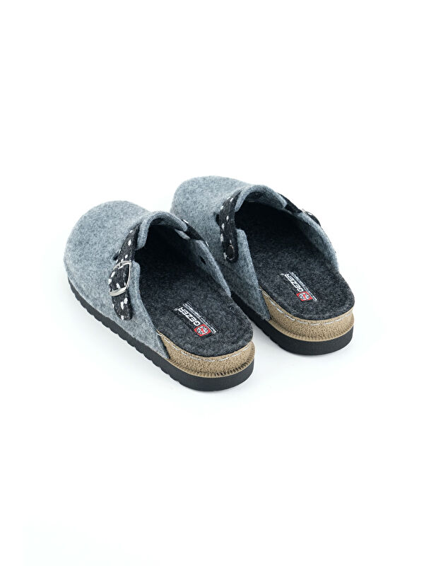 Gezer Gri Gezer Kışlık Rahat Kadın Taban Tek Toka Ayarlanabilir Keçe Ev Bahçe Terlik