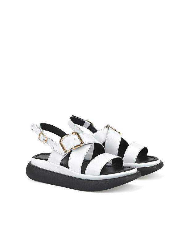 Kadın Hakiki Deri Topuklu Sandalet 151992Z302 Beyaz - Görsel 3