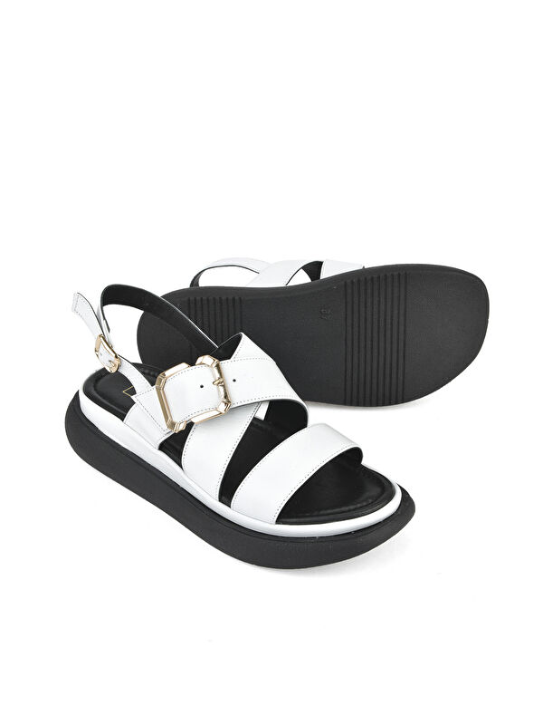 Kadın Hakiki Deri Topuklu Sandalet 151992Z302 Beyaz - Görsel 5