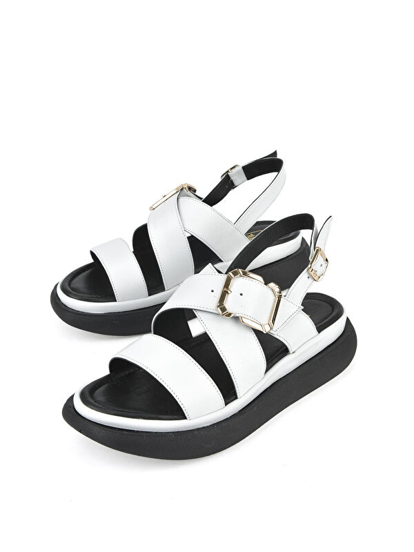 Kadın Hakiki Deri Topuklu Sandalet 151992Z302 Beyaz - Görsel 6