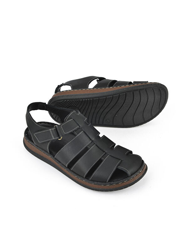 Erkek Hakiki Deri Sandalet 1511045ZS32 Siyah - Görsel 5