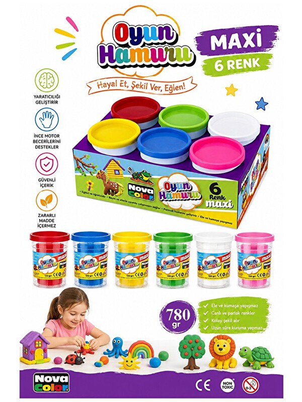 Nova Color Oyun Hamuru 6 Renk 780gr 1 Paket 6 Lı Oyun Hamuru Kurumaya Karşı Dirençli Okul Öncesi Kre