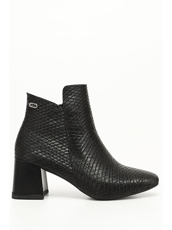 YENİ SİYAH Kalın Topuklu Fermuarlı Kadın Bot 35045 - Görsel 2