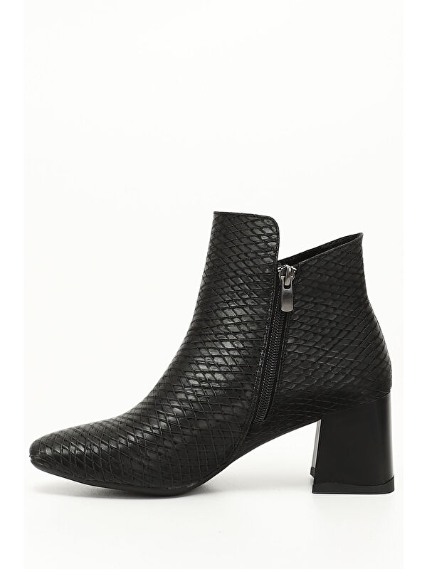 YENİ SİYAH Kalın Topuklu Fermuarlı Kadın Bot 35045 - Görsel 4
