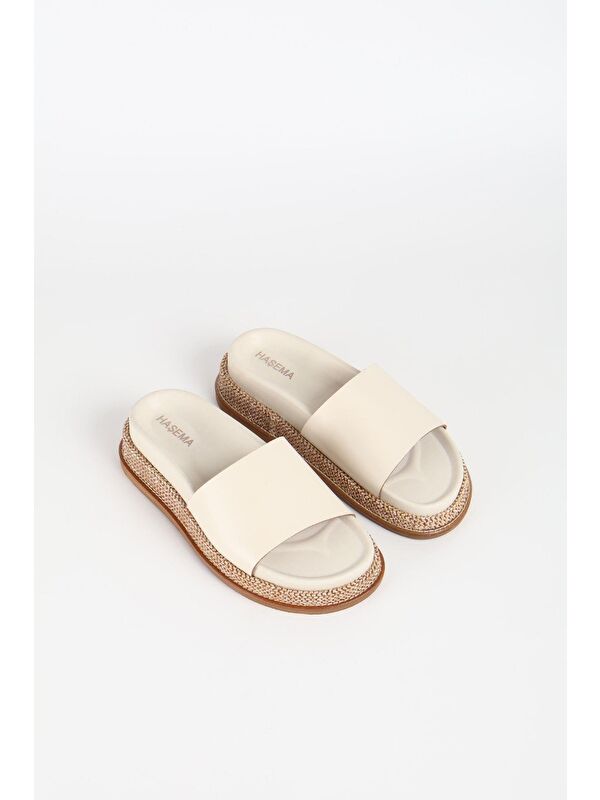 Kadın Hasır Detaylı Krem Terlik 3073 - Görsel 2