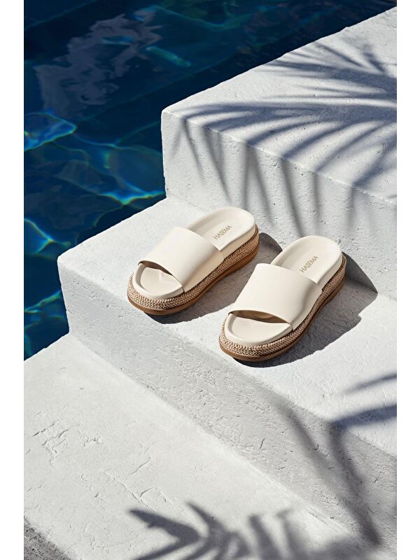 Kadın Hasır Detaylı Krem Terlik 3073 - Görsel 3